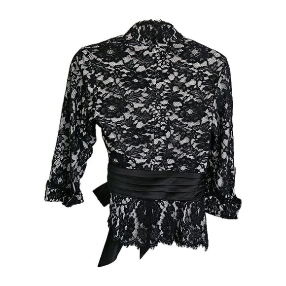 Tadashi Shoji Collection Jacket Wrap 8 Black Lace Overlay Floral Sequin Beaded - Picture 6 of 9